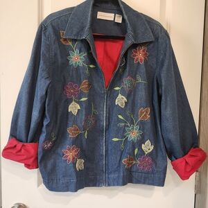 Alfred Dunner Embroidered Denim Jacket with Floral Design